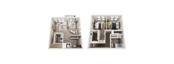a stylized floor plan of a house with a bedroom and a living room