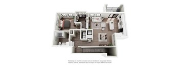 A floor plan of a house with a kitchen, living room, and two bedrooms.