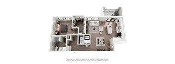 A floor plan of a house with a kitchen, living room, dining room, and bathroom.