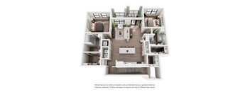 A floor plan of a house with a kitchen, living room, dining room, and two bedrooms.