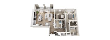 A floor plan of a house with a kitchen, living room, and bedrooms.