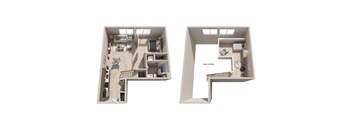 A diagram of a house layout with two floors and a staircase.