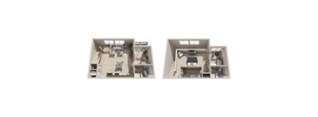 Two images of a dollhouse interior with furniture and decorations.