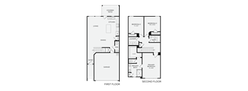 A floor plan of a two-story house with labeled rooms.