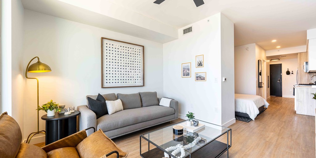 a living room with a couch and a coffee table