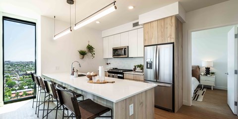 a kitchen with a large center island
