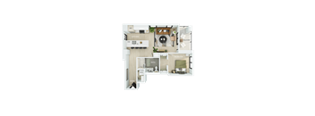 a floor plan of a house with a bedroom and a living room