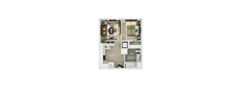 a floor plan of a studio apartment with a bedroom