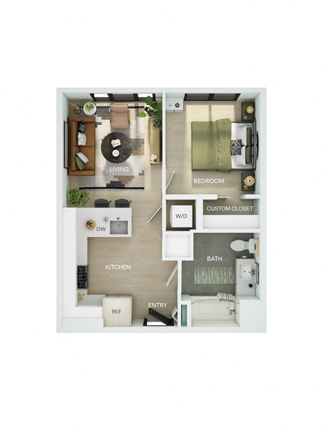 a floor plan of a studio apartment with a bedroom