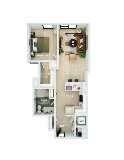 a floor plan of a house with a bedroom and a kitchen