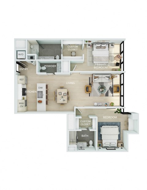 a 3 bedroom floor plan with a bathroom and a living room