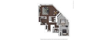 2 bed 2 bath 1028 sf Floor Plan at The 6Hundred, Worcester, MA