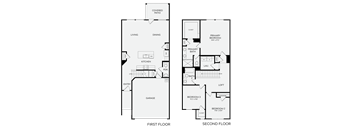 A floor plan of a house with a living room, dining room, kitchen, and multiple bedrooms.