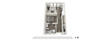 a stylized floor plan of a 1 bedroom apartment