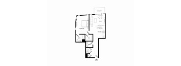 A floor plan of a home with a living room, kitchen, bedroom and bathrooms.
