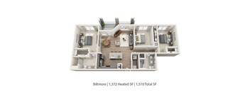 A diagram of a house layout with the text "Biltmore | 1,372 Heated SF | 1,510 Total SF" at the bottom.