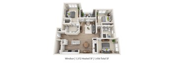 A floor plan of a Windsor apartment with 1,372 Heated SF and 1,456 Total SF.