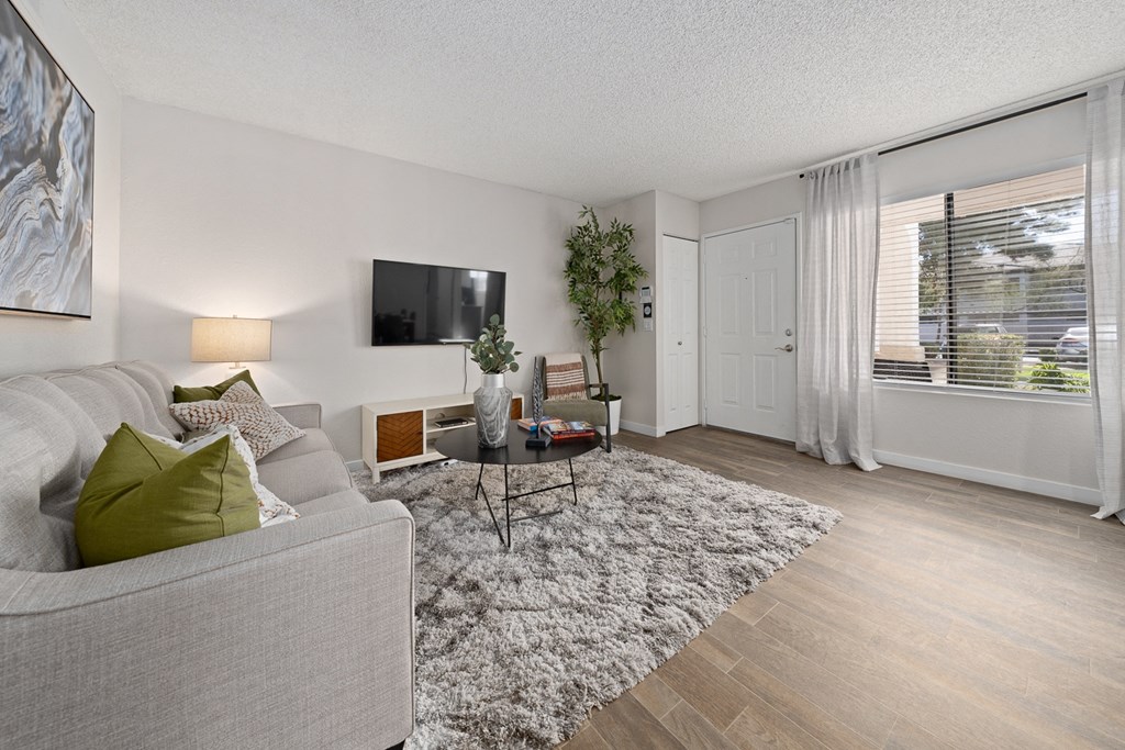 our apartments offer a living room with a couch and a tv