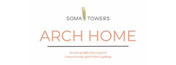 A white background with a logo for "Soma Towers" and the words "Arch Home" written in orange.