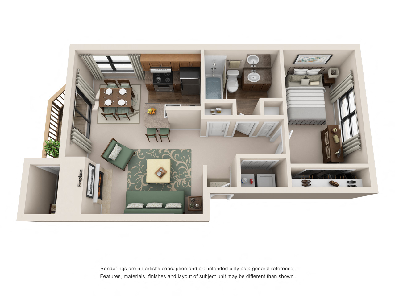 1 Bed 1 Bath Floor Plan at Sorrento Bluff, Beaverton, OR