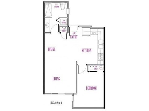 A floor plan of a house with labeled rooms such as Dining, Kitchen, Living, and Bedroom.