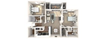 a 3d floor plan of a home with a bedroom and living room