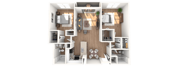 A top-down view of a well-organized apartment layout.