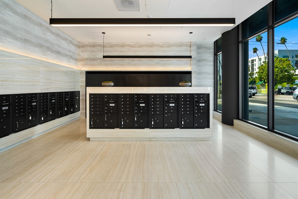 mail room in lobby of building