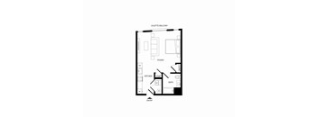 A floor plan of a studio apartment with labeled rooms.