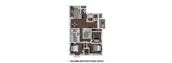 Apartment layout with income restrictions apply.