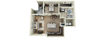 a 3d drawing of a floor plan with a bedroom and living room