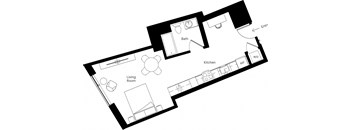 a floor plan of a small apartment with a bedroom and a living room