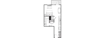 A floor plan of a house with a pantry and a kitchen.