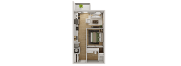 a floor plan of a small apartment with a bathroom and a bedroom