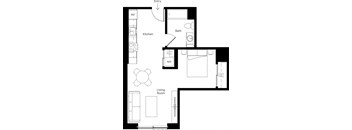 a floor plan of a small house with a kitchen and a living room