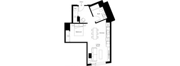 a floor plan of a small house with a bedroom and a living room