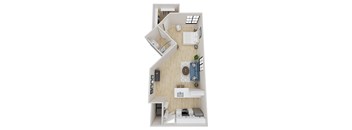 a stylized floor plan of a two bedroom apartment