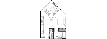 A floor plan of a house with a living room, dining room, kitchen, and pantry.
