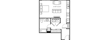 A floor plan of a room with a linen closet and a reference wall.