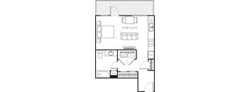 A floor plan of a room with a linen closet and a reference area.