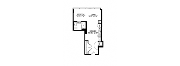 a floor plan of a small house with a kitchen and a living room