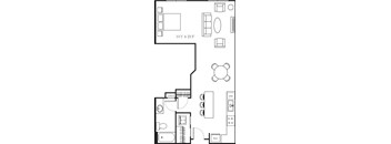 A floor plan of a small apartment with a linen closet and a laundry room.