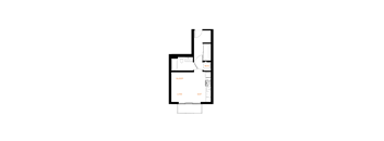 A floor plan of a small apartment with a living room, a sleeping area, and a kitchen.