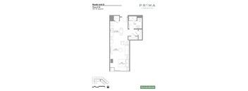 A floor plan for Studio Unit D at Prima at Parq South Gulch.