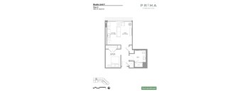 A floor plan for Studio Unit F at Prima at Parade South.