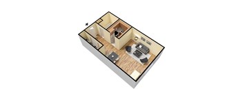 a small apartment with a living room and dining room