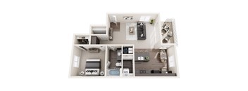 A top-down view of a house layout with labeled rooms.