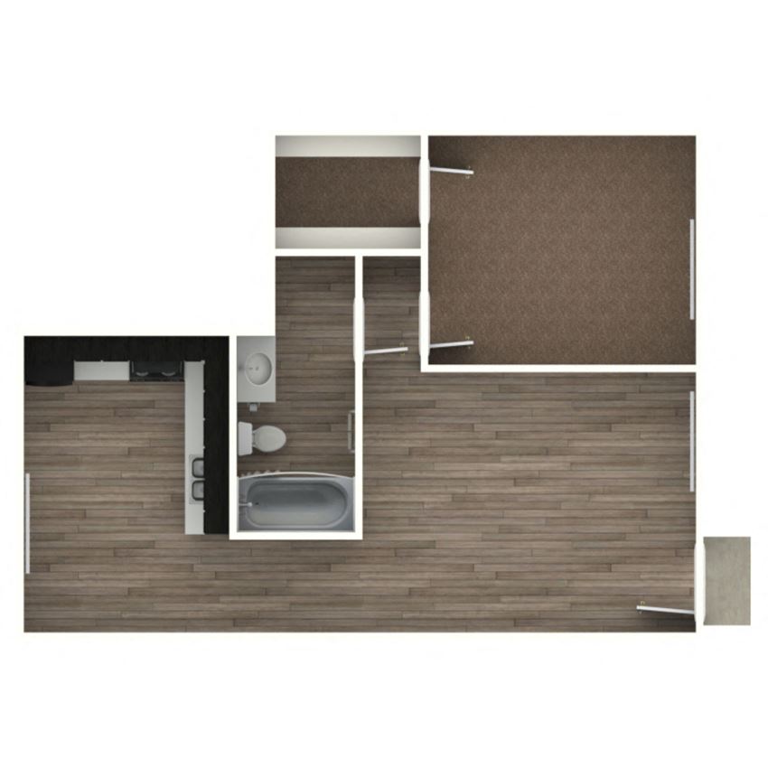 1 bed 1 bath 955 SF