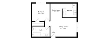 a floor plan of a small room with a living room and a dining room