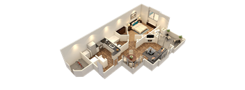 Sunshine - 3D floor plan - 690 SQFT